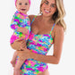 Baby Girls Neon Ocean Coral Long Sleeve One Piece Rash Guard Swimsuit with Signature Rear Ruffles