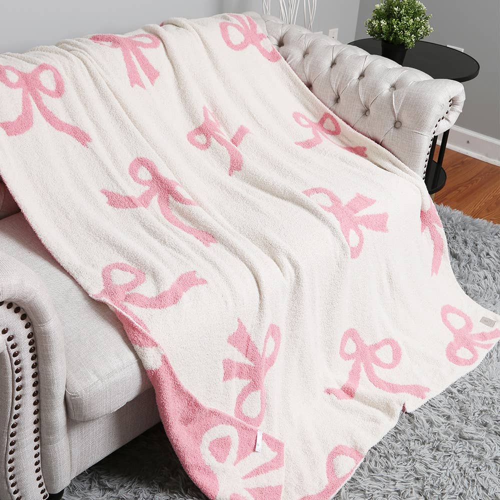 Pink Ribbons / Bows Reversible Throw Blanket