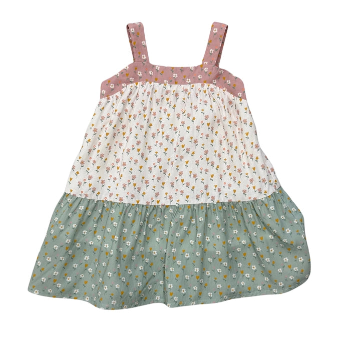 Two-tone dress with three patterns of floral 