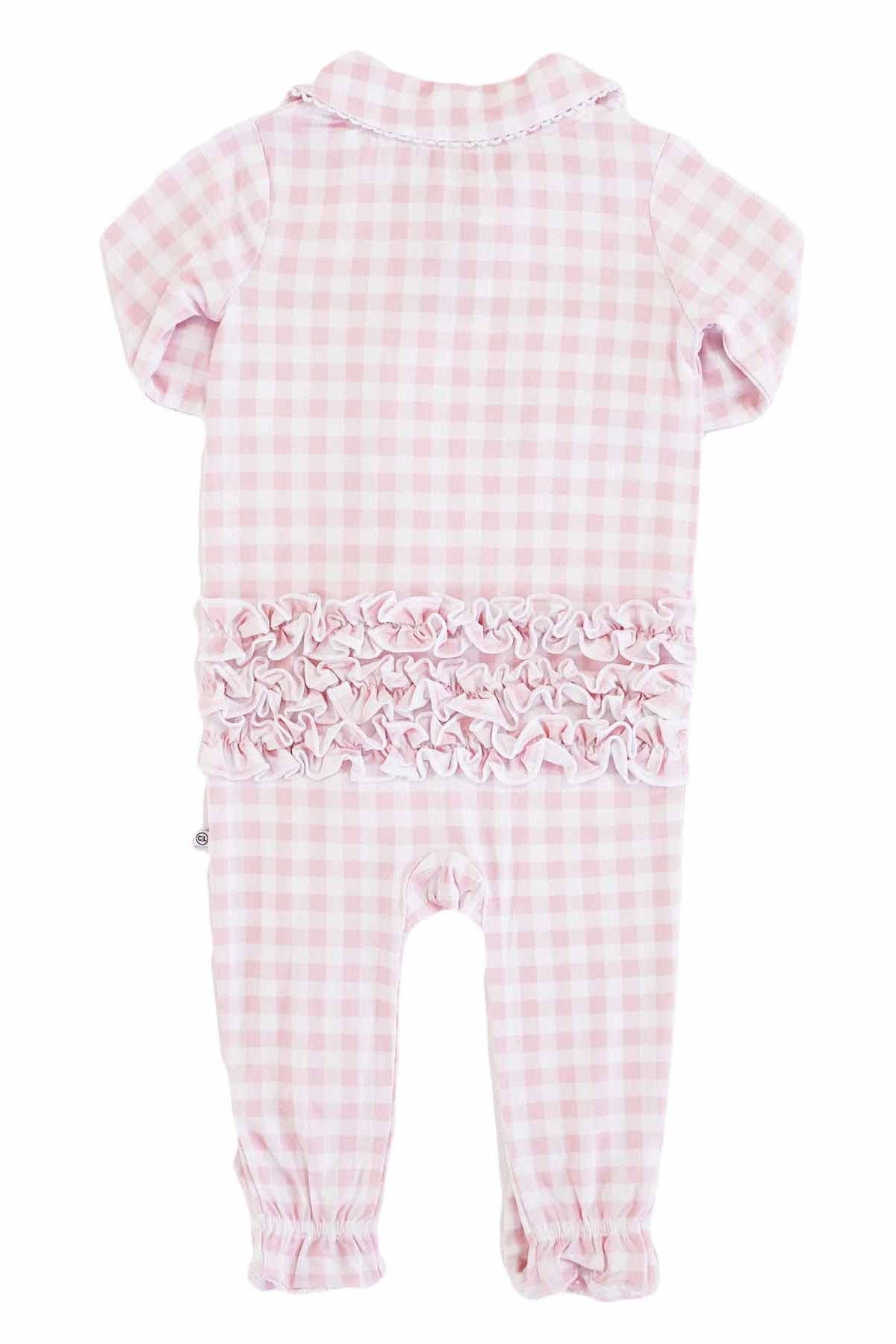 Peter Pan Collar Ruffle Zipper Footie | Rosy Gingham