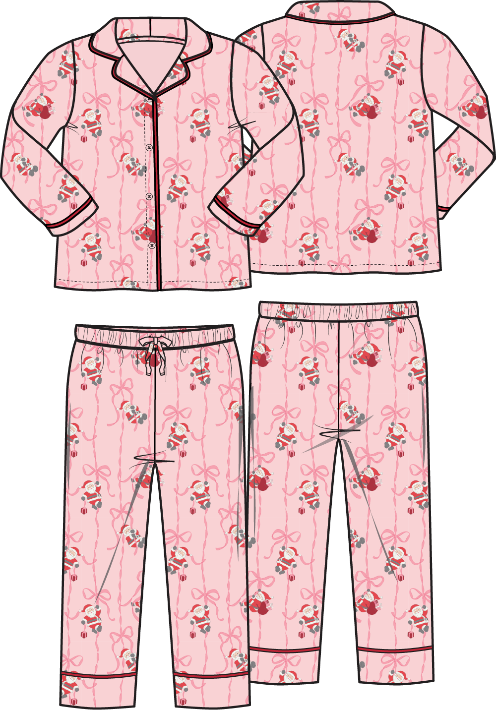 Kids Long Sleeve Coat Style with Pant // Bows and Santa