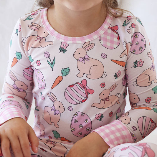 Hoppy Spring Two Piece Pajama Set | Pink