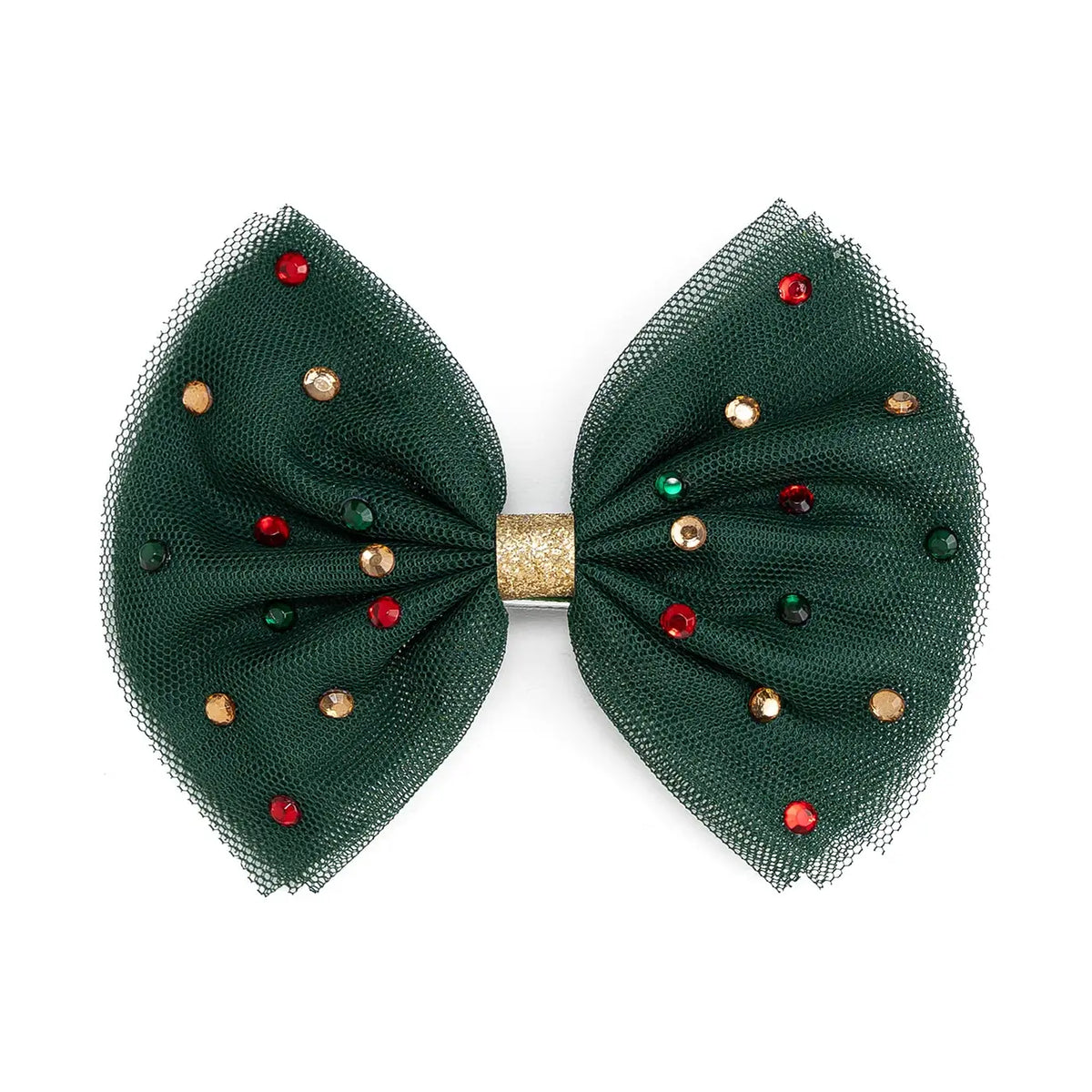 Emerald Rhinestone Tulle Bow