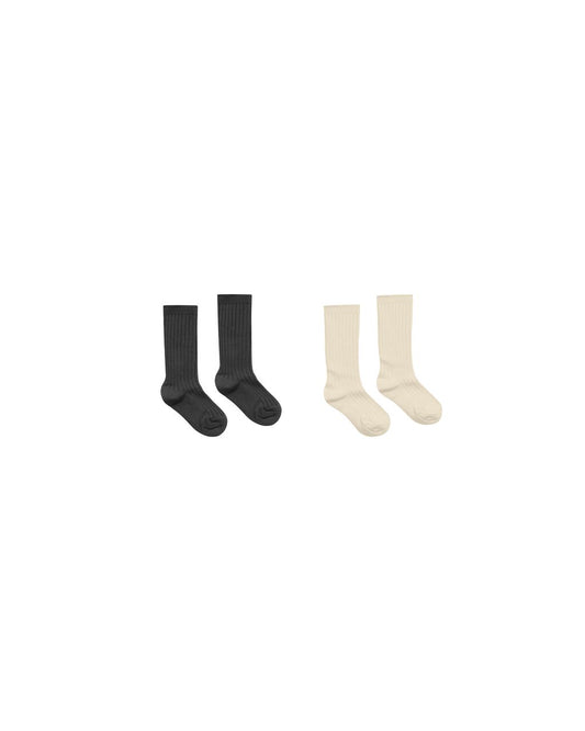 Ribbed Socks, 2-pack | black- antique