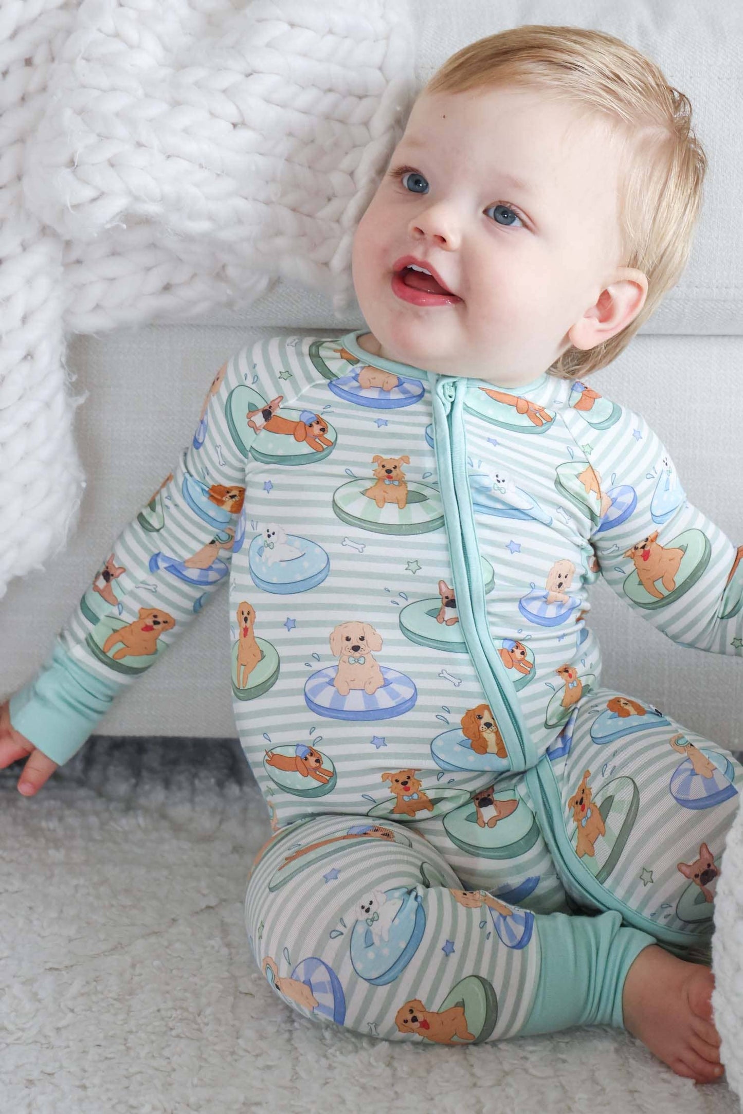 Convertible Zip Romper | Poolside Pups Blue