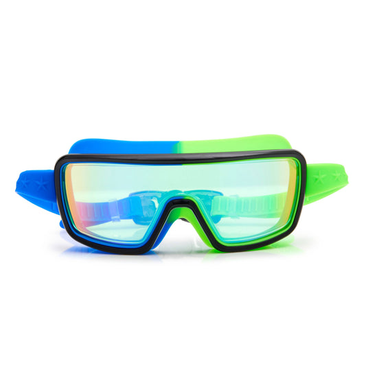 Neon green and blue goggles