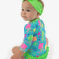 Baby Girls Neon Jelly Time Long Sleeve One Piece Rash Guard Swimsuit with Signature Rear Ruffles