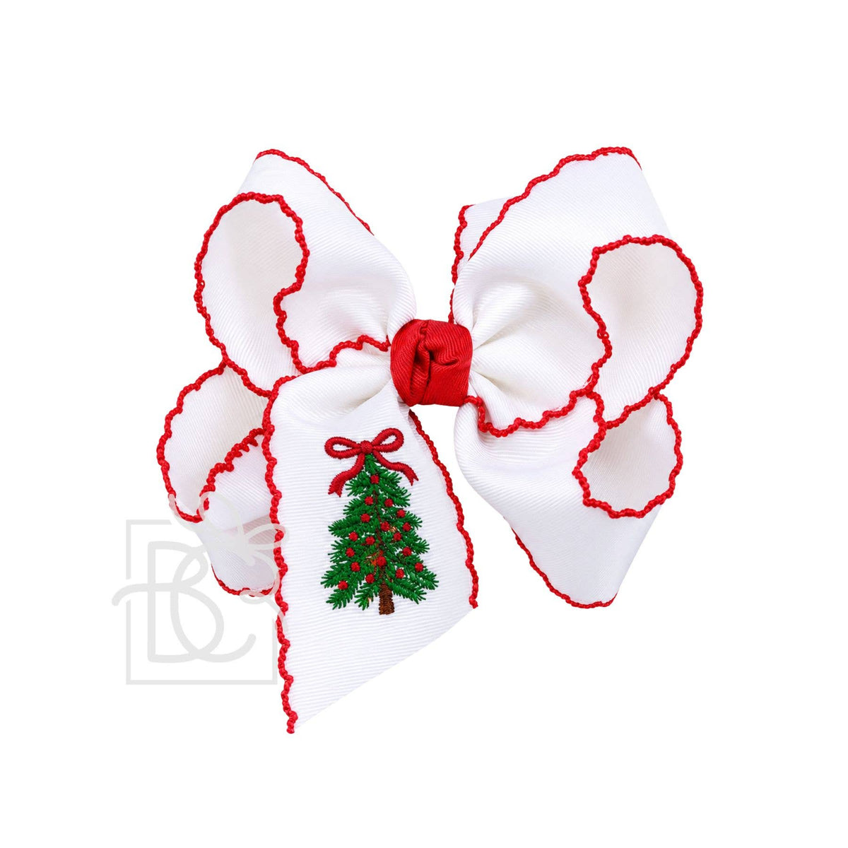 Embroidered Christmas Tree Crochet Edge Bow
