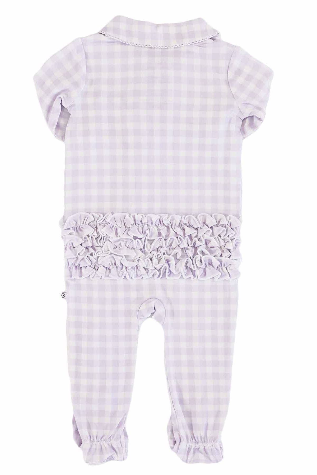 Peter Pan Collar Ruffle Zipper Footie | Lilac Gingham (Wholesale)