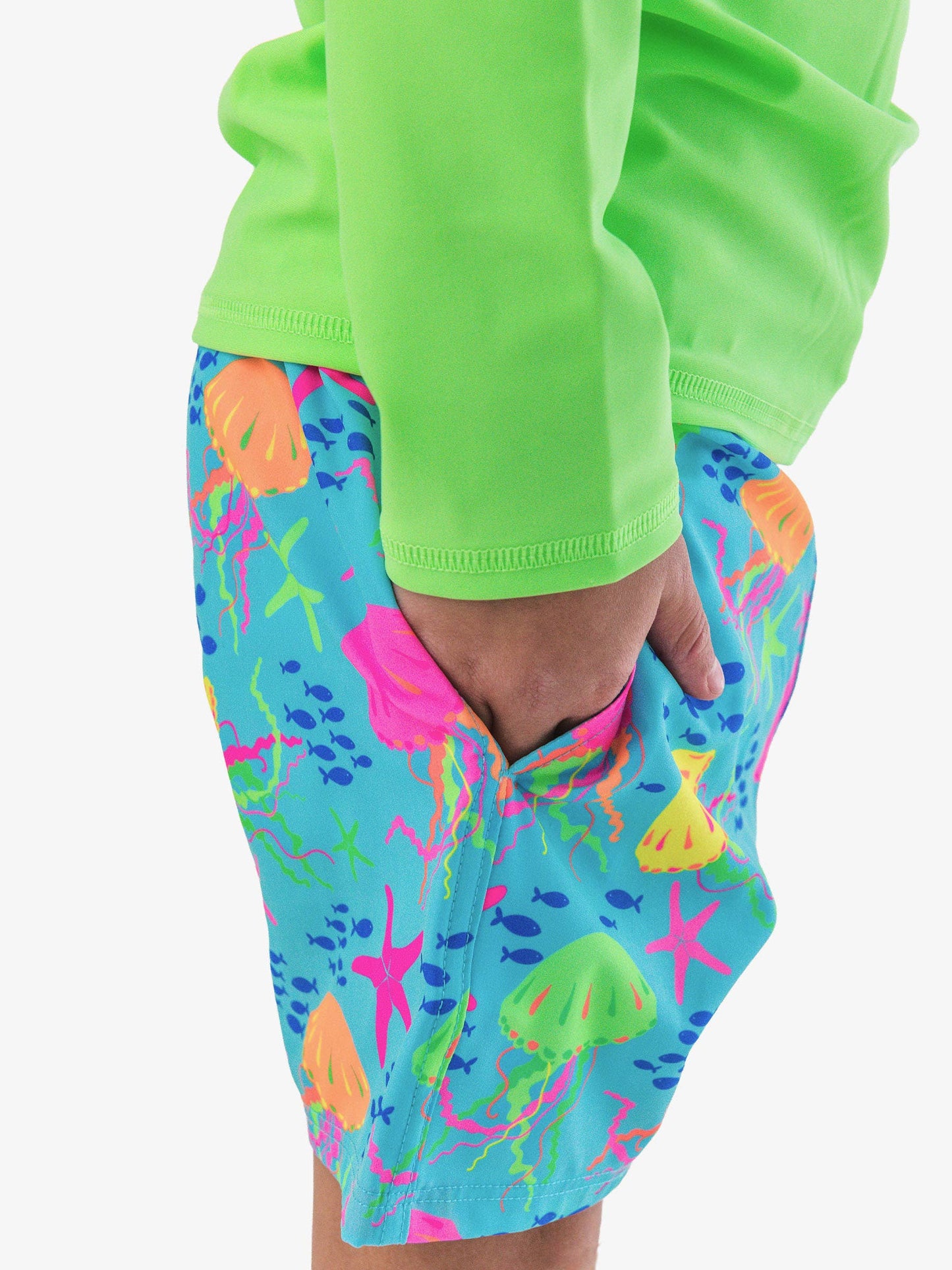 Boys Neon Jelly Time Performance Hybrid Swim Trunks