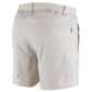 Beige shorts with a brand logo on a white background