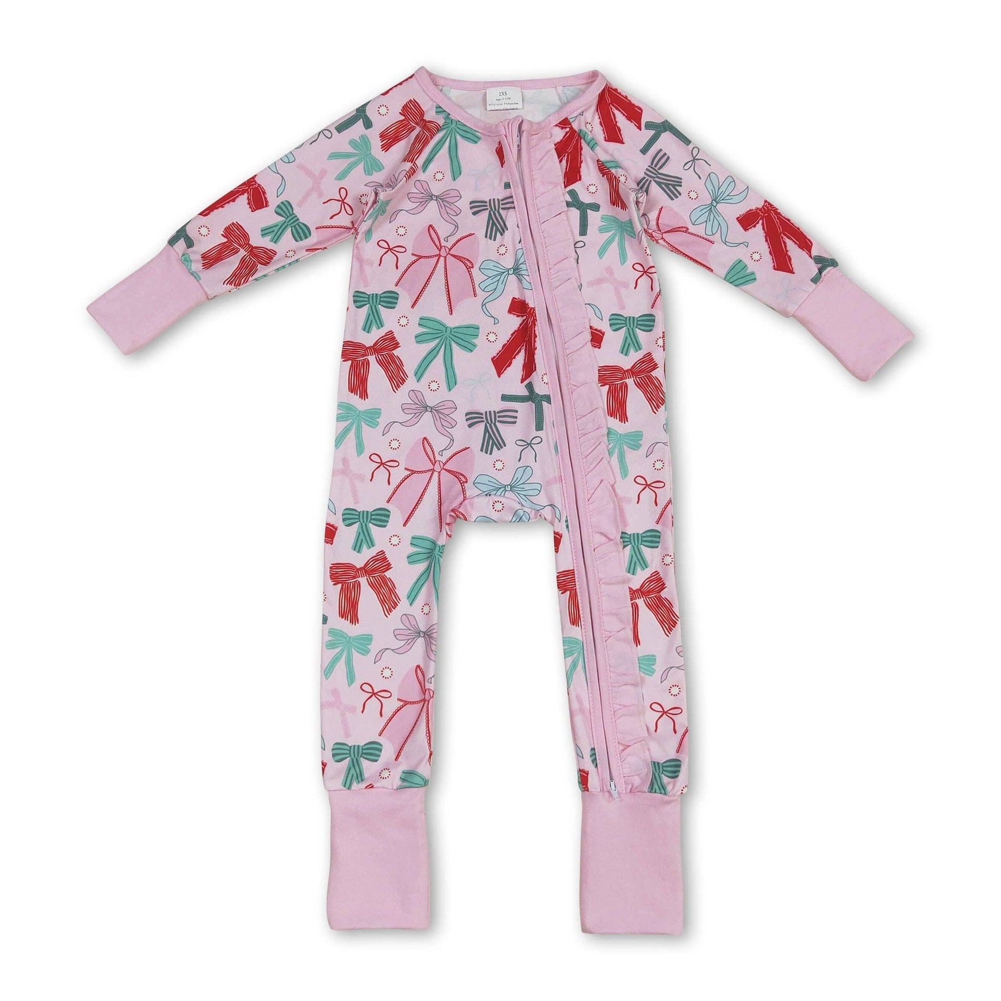 Pink baby onesie with bow pattern