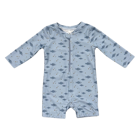 Baby romper with fish pattern on a white background