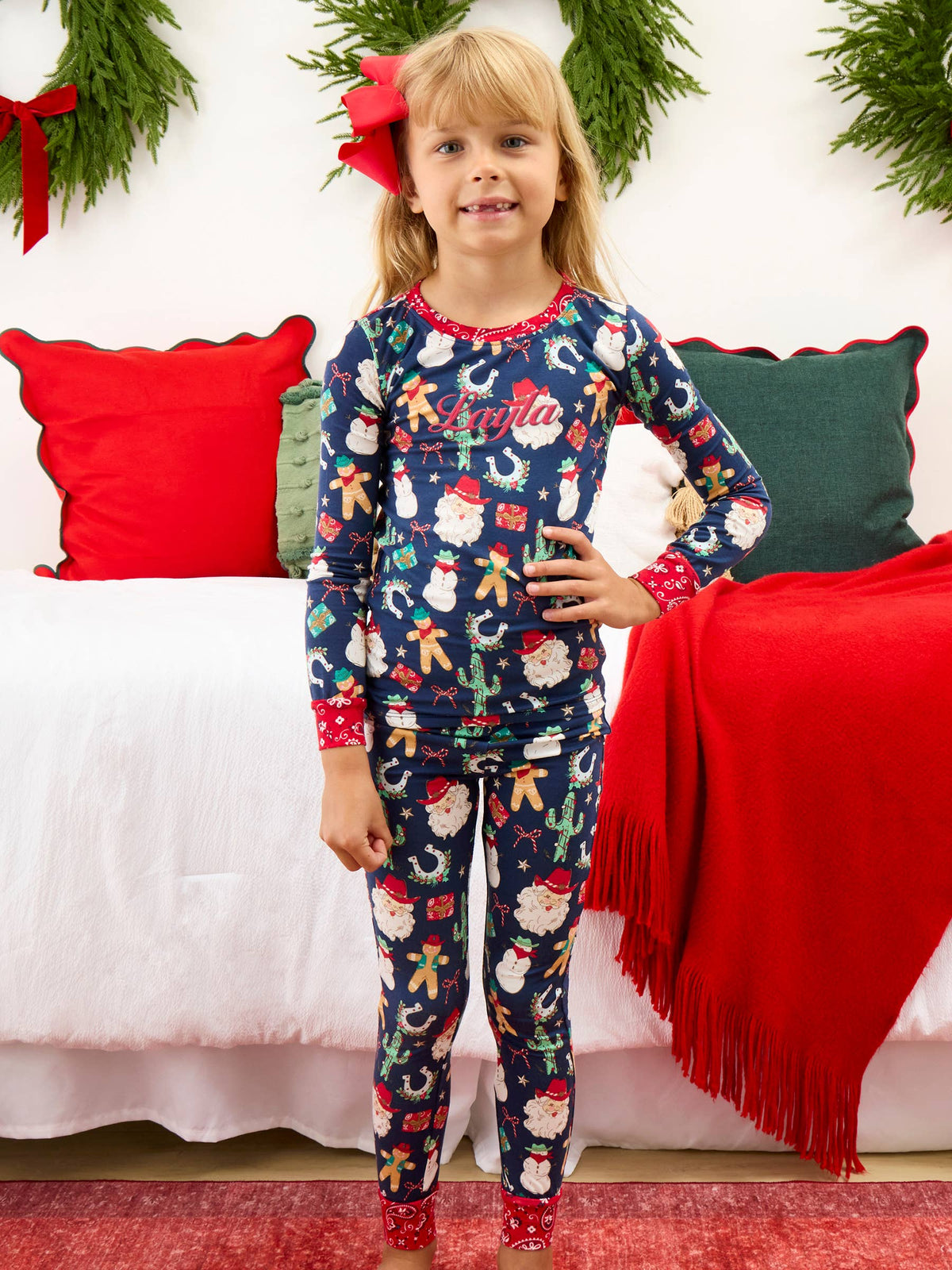 SoftSnooze™ Kids Bamboo Viscose Giddy Up Santa Western Christmas Long Sleeve Pajama Set