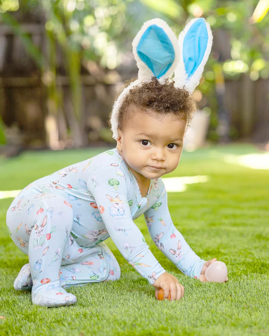 Bunny Footie Pajamas on Blue 
