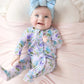 Floral ruffled footie pajama with zipper