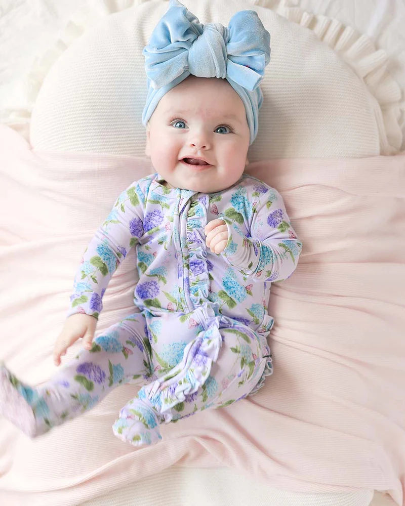 Floral ruffled footie pajama with zipper