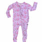 Purple and Pink Floral patterned baby footie