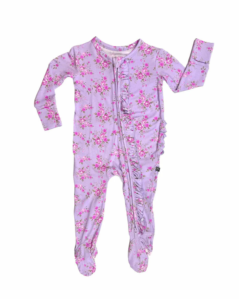Purple and Pink Floral patterned baby footie