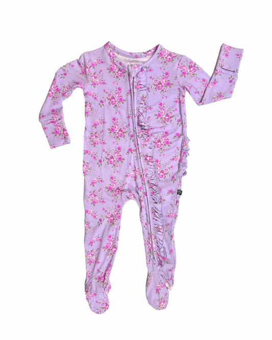 Purple and Pink Floral patterned baby footie