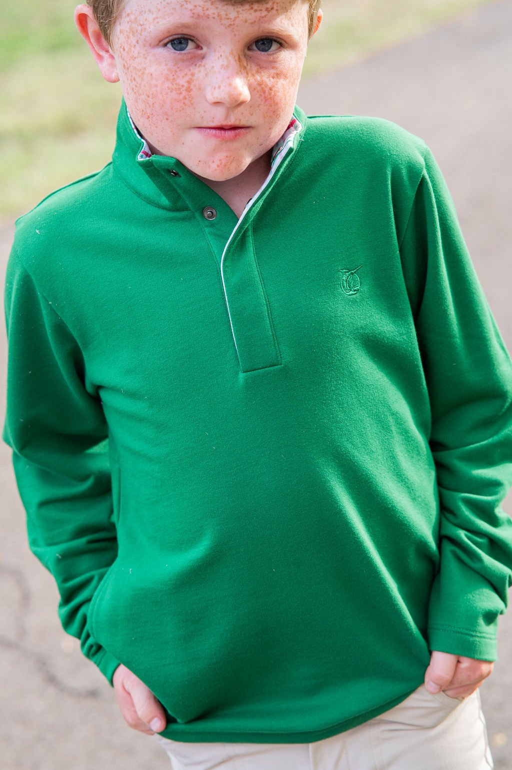 Green Cotton 1/4 Zip Pullover // Plaid