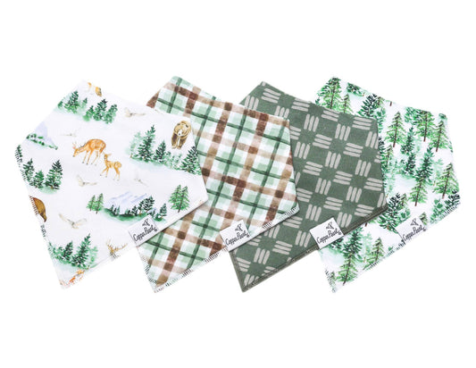 bibs with wildlife and pine trees