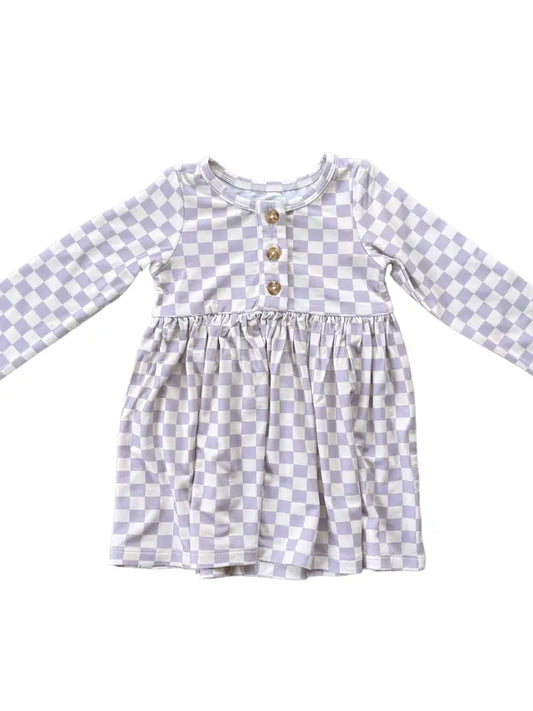 Lavender Cloud Checkered Dress Set