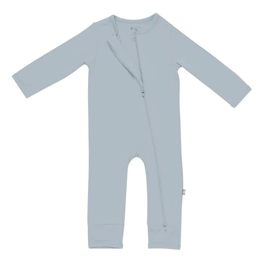 Light blue baby romper with a zipper closure