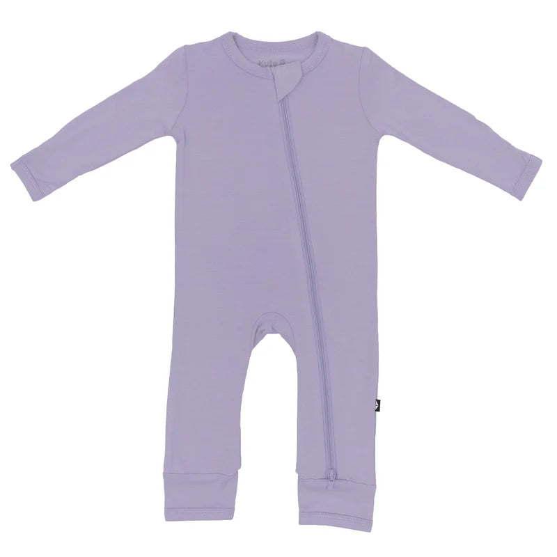 Purple baby romper with zipper closure