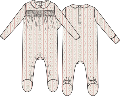 Marnie Rosebud Stripe // Smocked Peter Pan Snap Footie