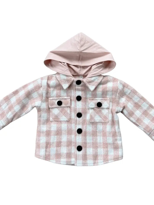 Hooded Shacket // Misty Rose Plaid