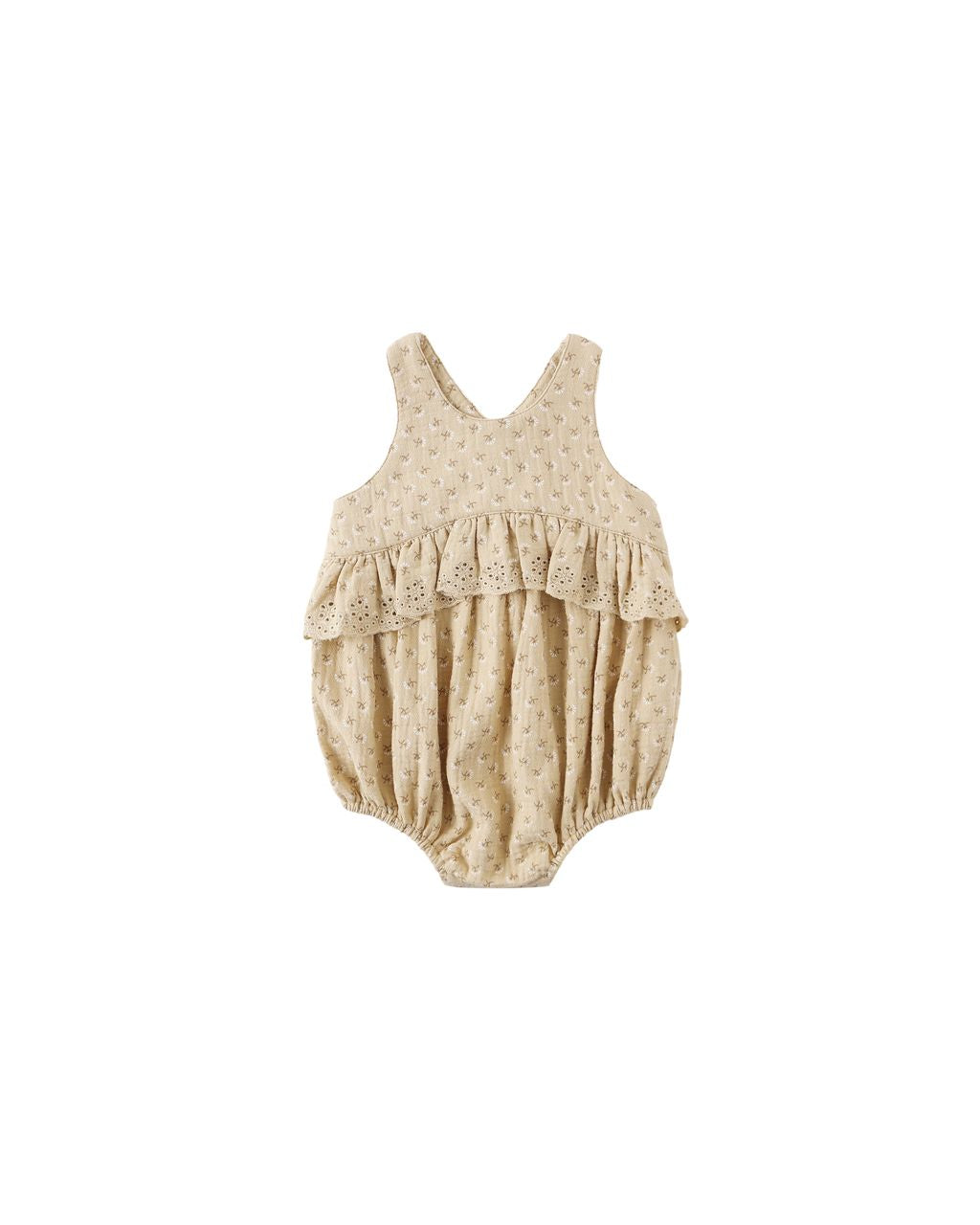 Beige baby romper with lace details 