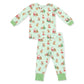 Long Sleeve Lounge Set // Green Vintage Reindeer & Santa
