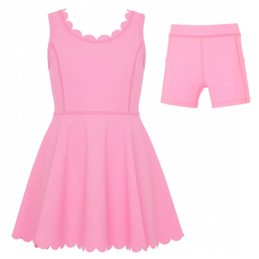 Neon Pink Scallop Dress with Shorts
