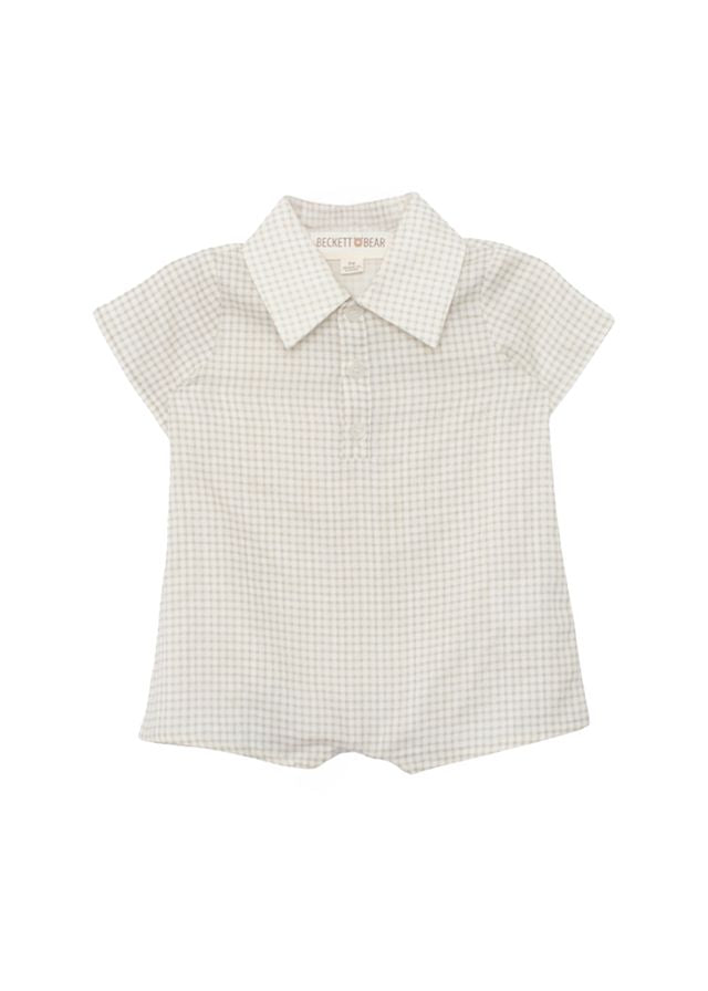 Neutral checkered baby romper with buttons 