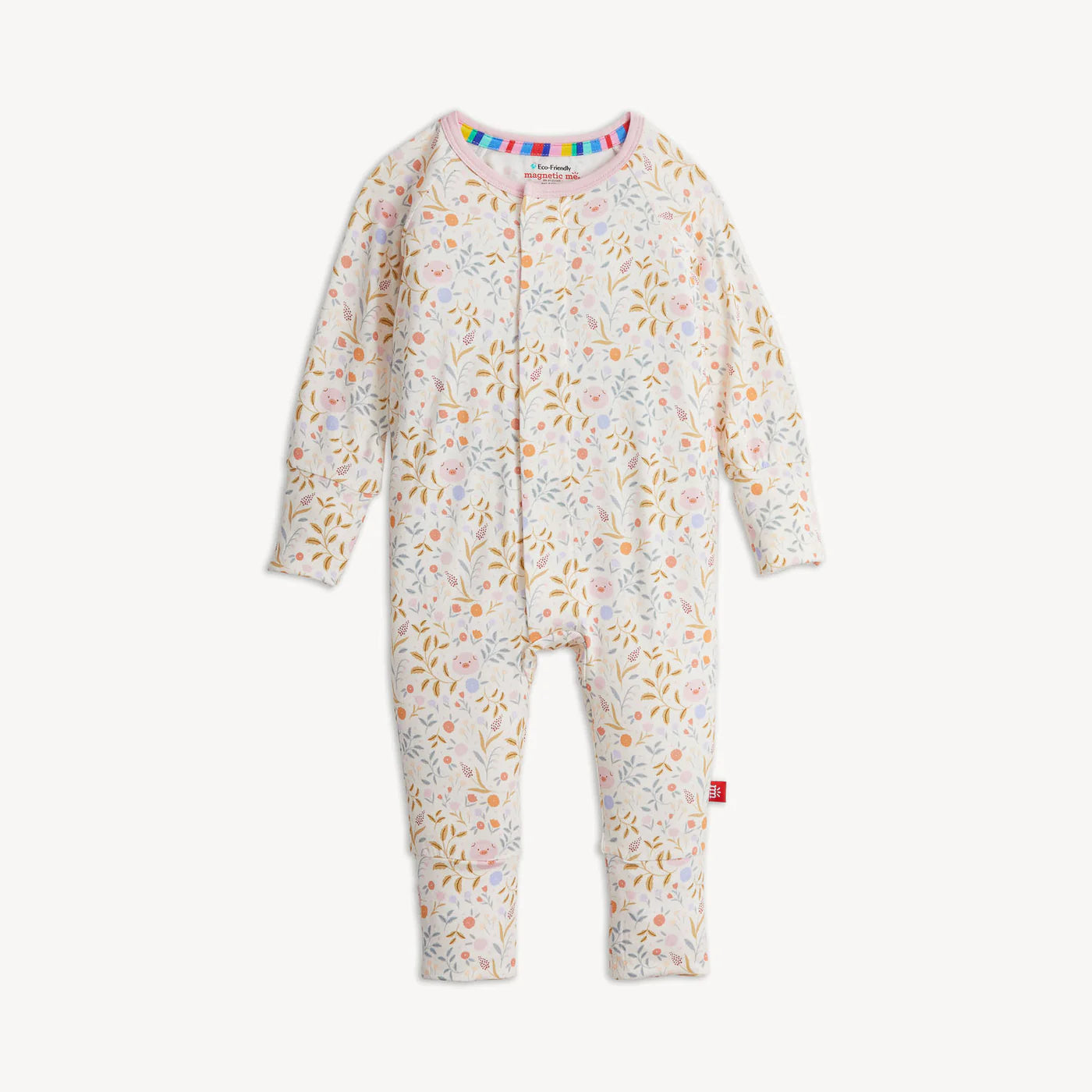 Floral-patterned baby onesie on a white background
