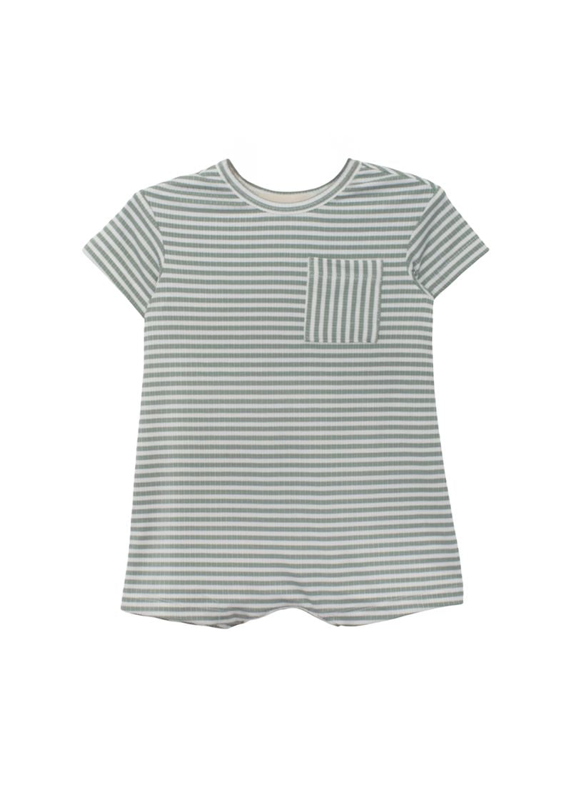 Green striped Romper with small pocket