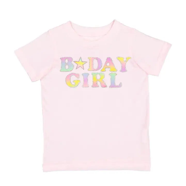 Pastel Rainbow Birthday Girl Patch Short Sleeve T-Shirt