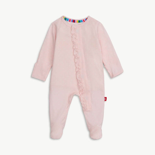 Pin Dot Pink Modal Magnetic Footie with Ruffles