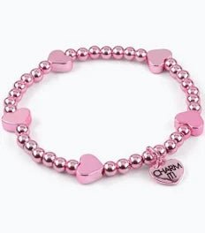 Pink Heart Stretch Beaded Bracelet