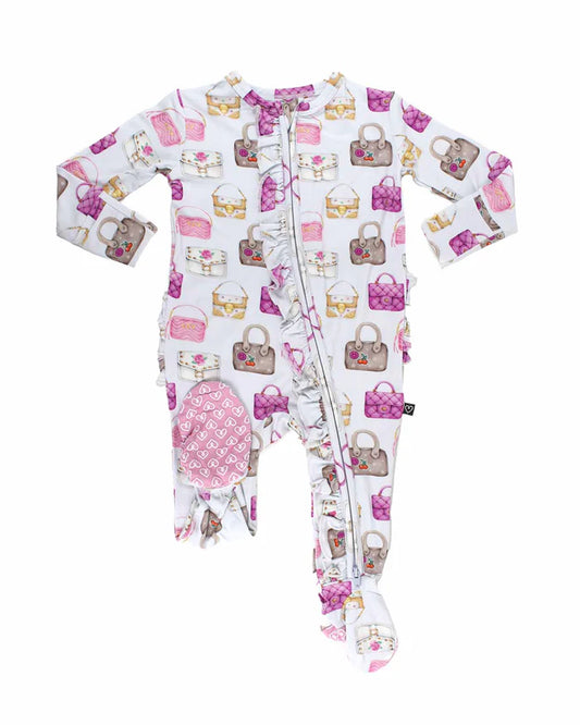 Baby onesie with handbag pattern
