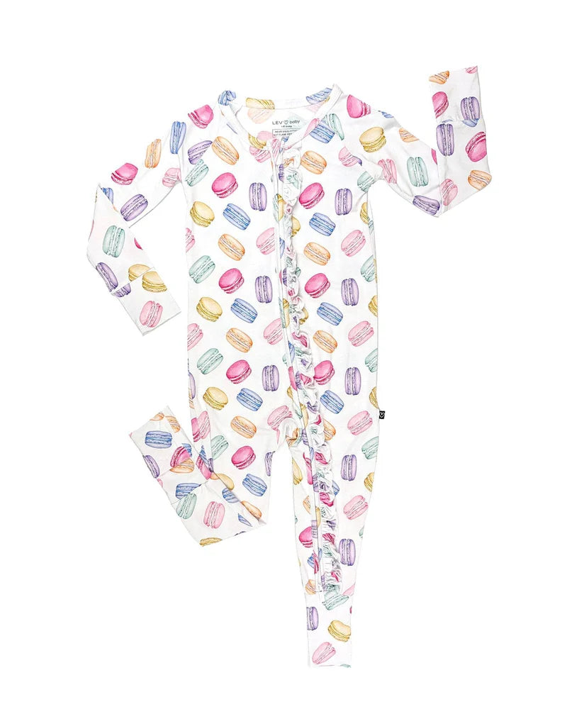 Baby footie with colorful macaroons pattern 