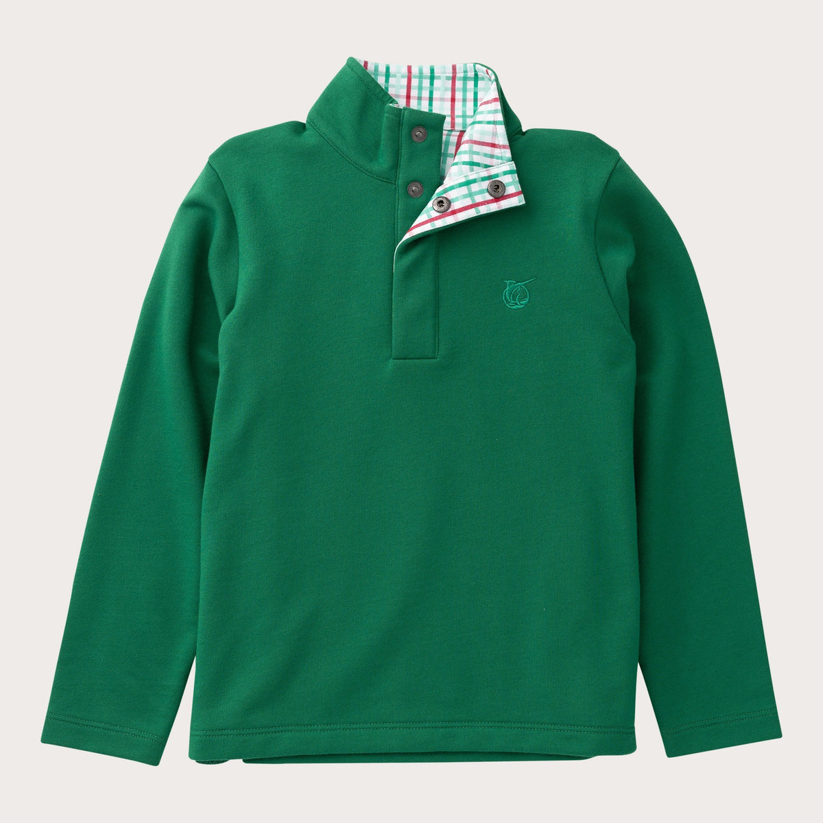 Green Cotton 1/4 Zip Pullover // Plaid