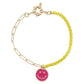 Kids Half Gold Chain, Half Yellow Chain with Hot Pink Enamel Happy Face Disc Bracelet