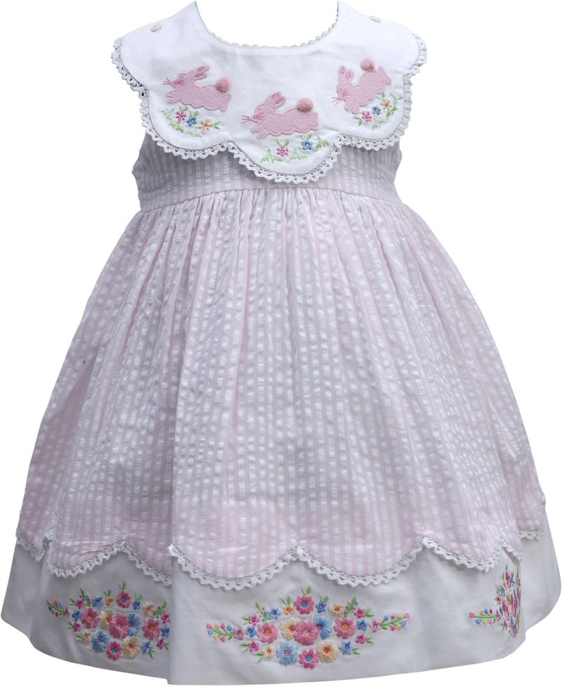 Pink Gingham dress with scalloped bunny bib