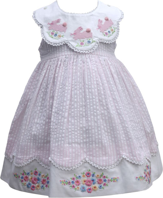 Pink Gingham dress with scalloped bunny bib