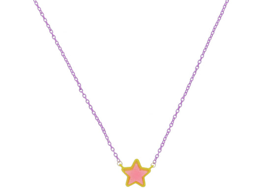 Kids Lavender Enamel Chain and Yellow Encasing with Pink Druzy Star Necklace