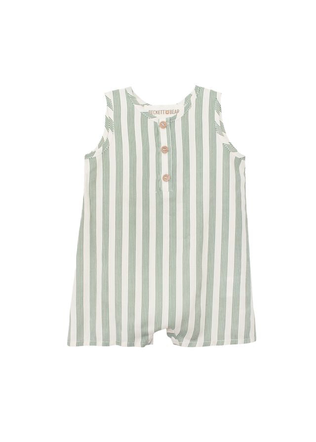 Green Striped romper with buttons 