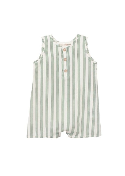 Green Striped romper with buttons 