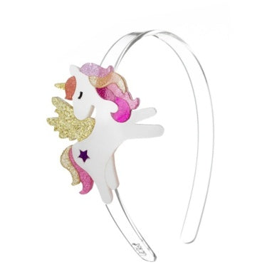 Unicorn-shaped headband with pink and gold glitter